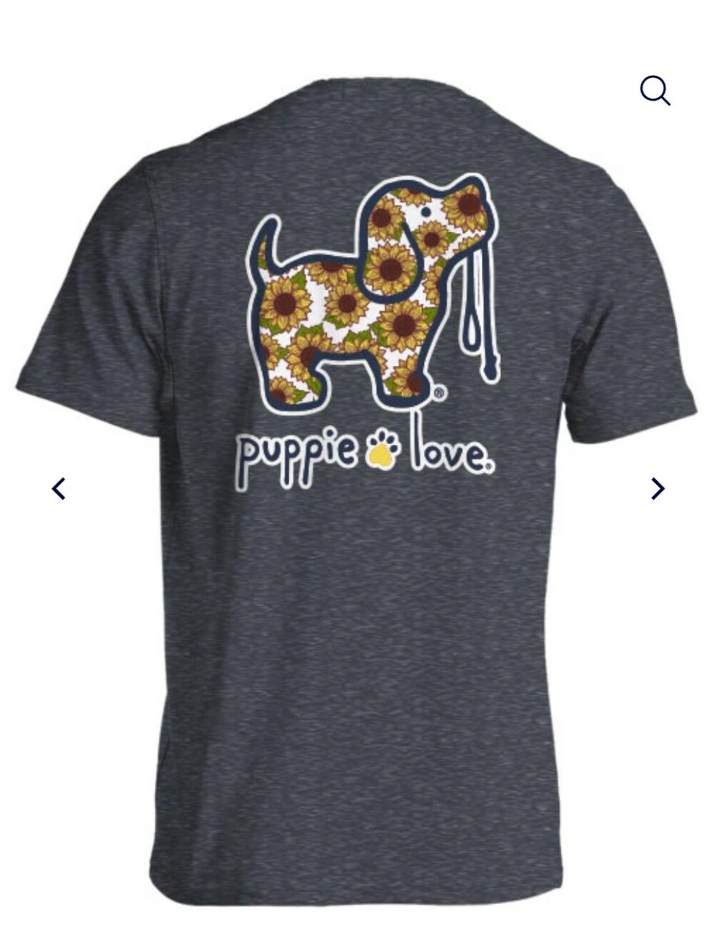 Puppie Love T-shirt Sunflower Fill Pup Women's Size Small Dark Heather Gray